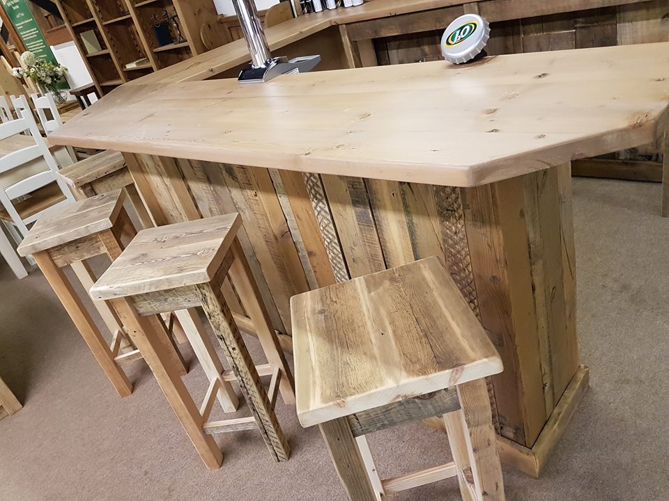 bar & stools made from rustic wood