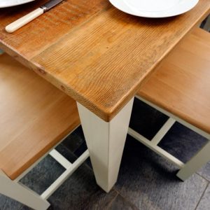 close up of provence rustic wood table corner
