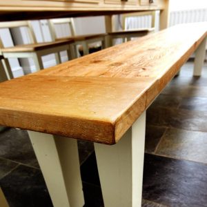 close up of reclaimed wood provence bench