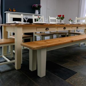 Provence dining table with chairs and bench