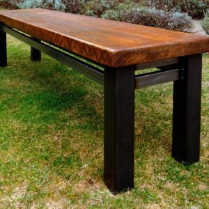 rustic style bench with metal frame