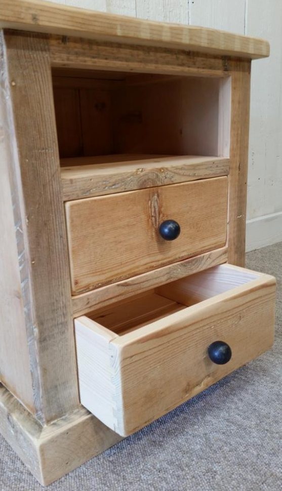 Reclaimed Wood Bedside Table 2 drawer with open top - Image 5
