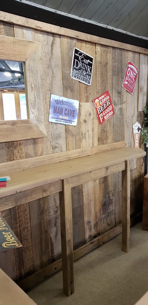 reclaimed wood wall cladding with shelving