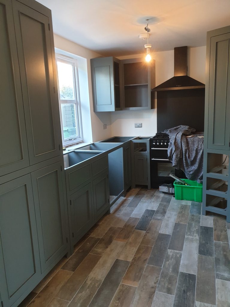 The rustic kitchen is starting to take shape now