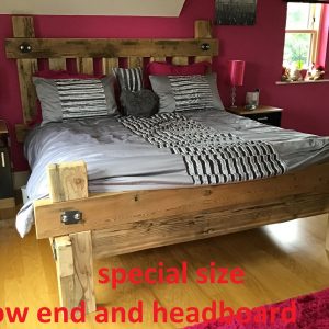 A viking bed with a natural, rustic look, made from thick, sturdy reclaimed timber.